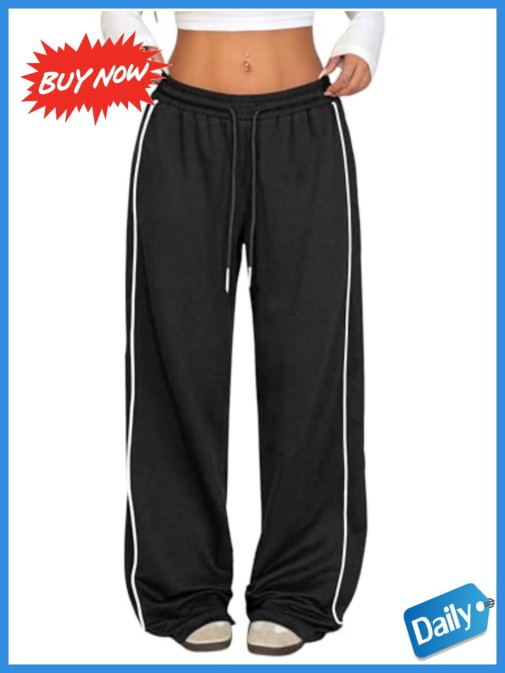 Women's Wide Leg Side Striped Sweatpants Drawstring Pockets